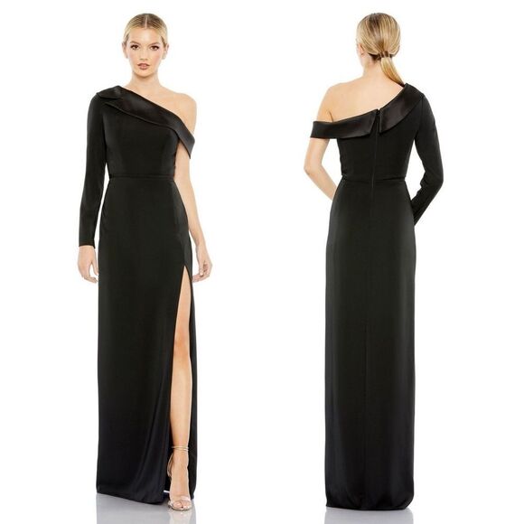 Ieena 26726 Mac Duggal Black Long Sleeve Drop Shoulder Evening Gown Size 14 NEW - Picture 1 of 11